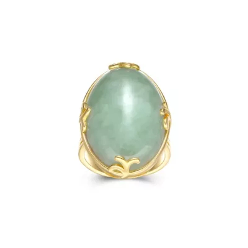 Genuine Jade Oval Ring 18K Gold Plated Sterling Silver