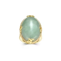 Genuine Jade Oval Ring 18K Gold Plated Sterling Silver