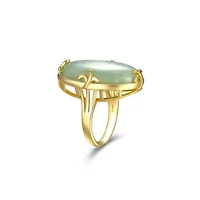 Genuine Jade Oval Ring 18K Gold Plated Sterling Silver