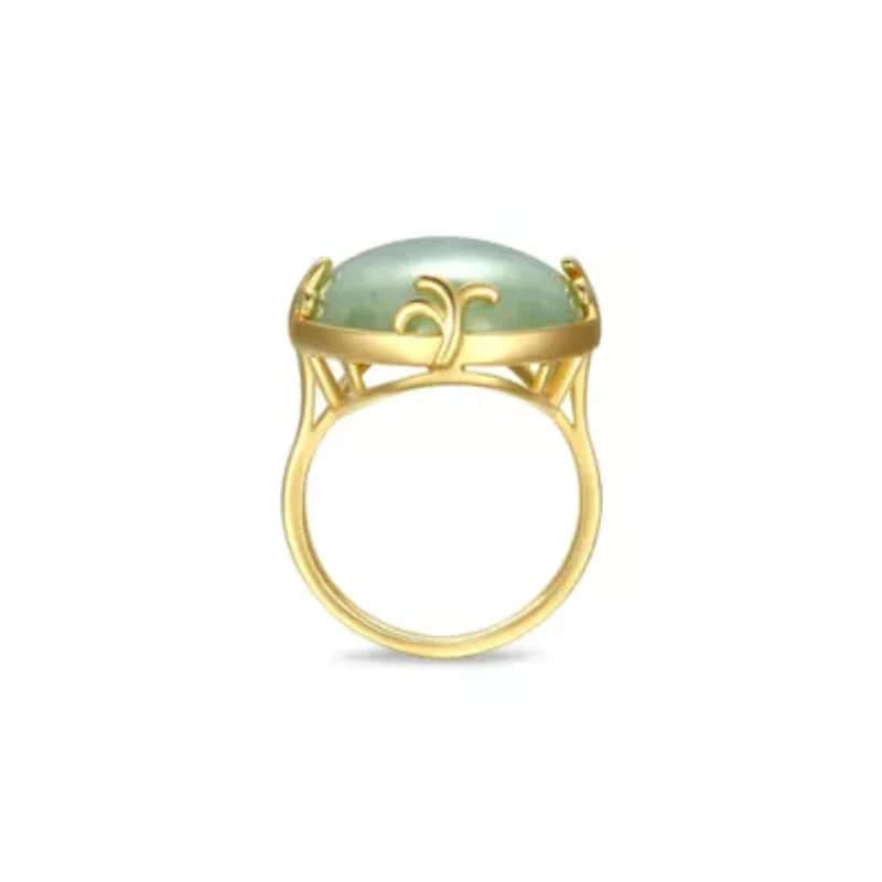 Genuine Jade Oval Ring 18K Gold Plated Sterling Silver