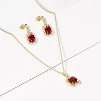 Created Ruby and White Sapphire Halo Necklace and Earring Set in 18K Gold over Sterling Silver
