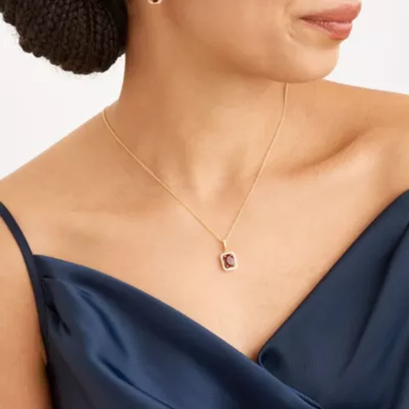 Created Ruby and White Sapphire Halo Necklace and Earring Set in 18K Gold over Sterling Silver