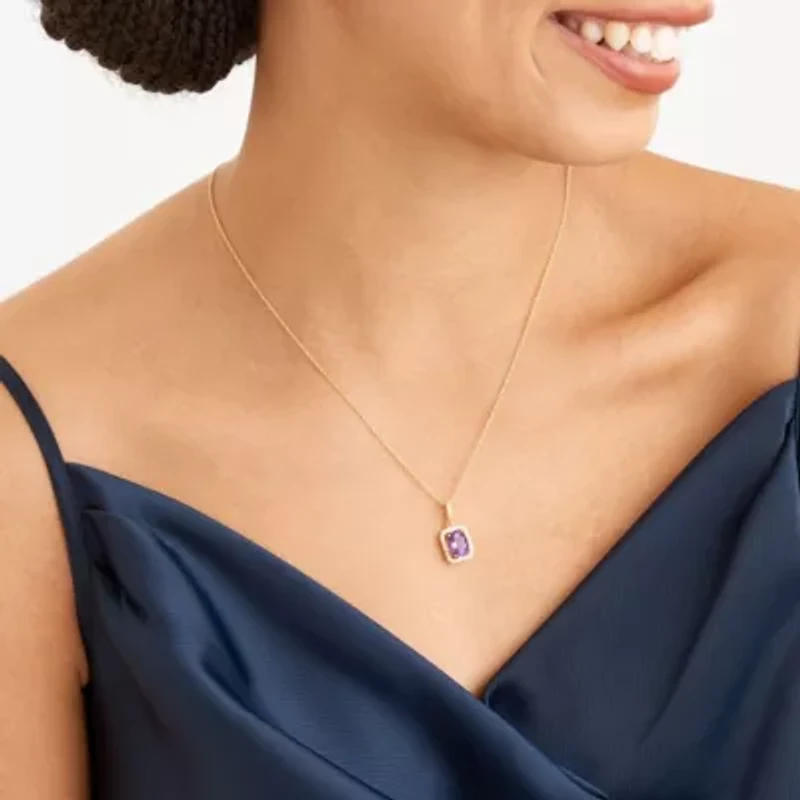 Genuine African Amethyst and Created White Sapphire Halo Necklace and Earring Set in 18K Gold over Sterling Silver