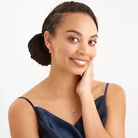 Genuine African Amethyst and Created White Sapphire Halo Necklace and Earring Set in 18K Gold over Sterling Silver