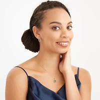 Simulated Emerald and White Sapphire Halo Necklace and Earring Set in 18K Gold over Sterling Silver