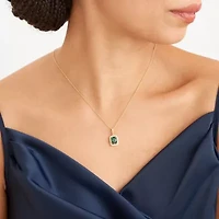 Simulated Emerald and White Sapphire Halo Necklace and Earring Set in 18K Gold over Sterling Silver