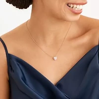 Created Pink and White Sapphire Halo Heart Necklace and Earring Set in Sterling Silver