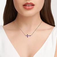 Fine Silver Plated Genuine Amethyst Cross Necklace