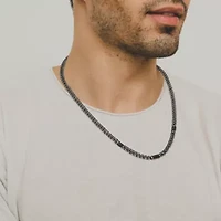 Gunmetal Plated Sterling Silver Men's Genuine Black Sapphire Curb Link Necklace