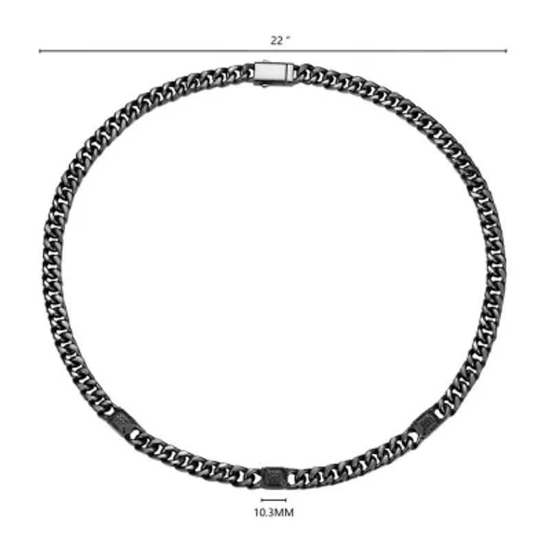 Gunmetal Plated Sterling Silver Men's Genuine Black Sapphire Curb Link Necklace