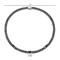 Gunmetal Plated Sterling Silver Men's Genuine Black Sapphire Curb Link Necklace