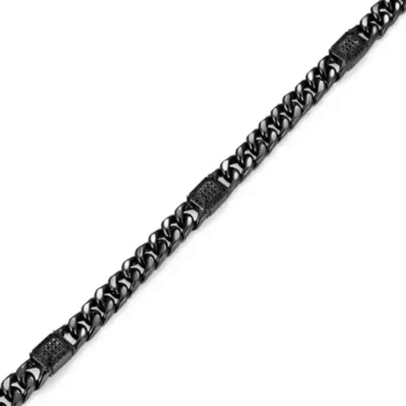 Gunmetal Plated Sterling Silver Men's Genuine Black Sapphire Curb Link Necklace