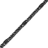 Gunmetal Plated Sterling Silver Men's Genuine Black Sapphire Curb Link Necklace