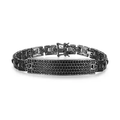 Men's Genuine Black Spinel Bracelet in Gunmetal Sterling Silver