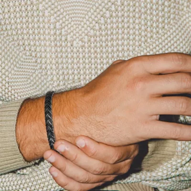 Men's Genuine Black Spinel Bracelet in Gunmetal Sterling Silver