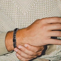 Gunmetal Plated Sterling Silver Men's Genuine Black Sapphire Curb Link Bracelet