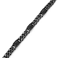 Gunmetal Plated Sterling Silver Men's Genuine Black Sapphire Curb Link Bracelet