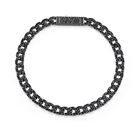 Gunmetal Plated Sterling Silver Men's Genuine Black Sapphire ID Curb Chain Link Bracelet