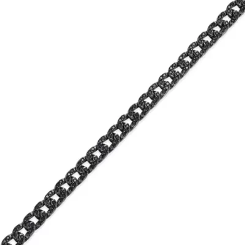 Gunmetal Plated Sterling Silver Men's Genuine Black Sapphire ID Curb Chain Link Bracelet