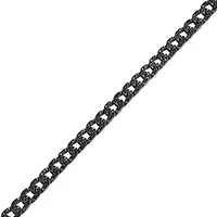 Gunmetal Plated Sterling Silver Men's Genuine Black Sapphire ID Curb Chain Link Bracelet