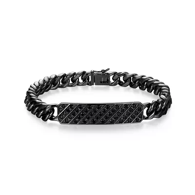 Gunmetal Plated Sterling Silver Men's Genuine Black Sapphire Chain Link Bracelet