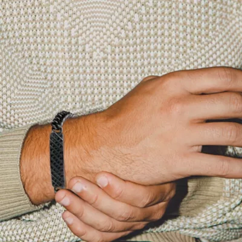 Gunmetal Plated Sterling Silver Men's Genuine Black Sapphire Chain Link Bracelet