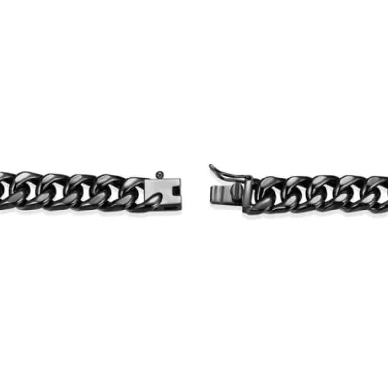 Gunmetal Plated Sterling Silver Men's Genuine Black Sapphire Chain Link Bracelet