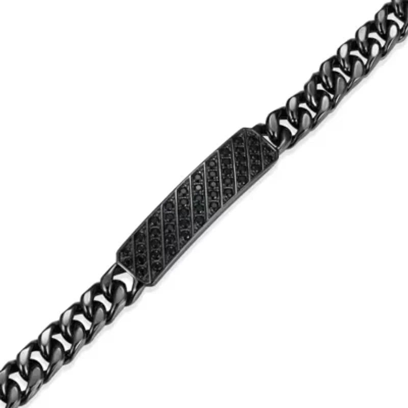 Gunmetal Plated Sterling Silver Men's Genuine Black Sapphire Chain Link Bracelet