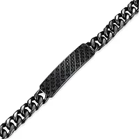 Gunmetal Plated Sterling Silver Men's Genuine Black Sapphire Chain Link Bracelet