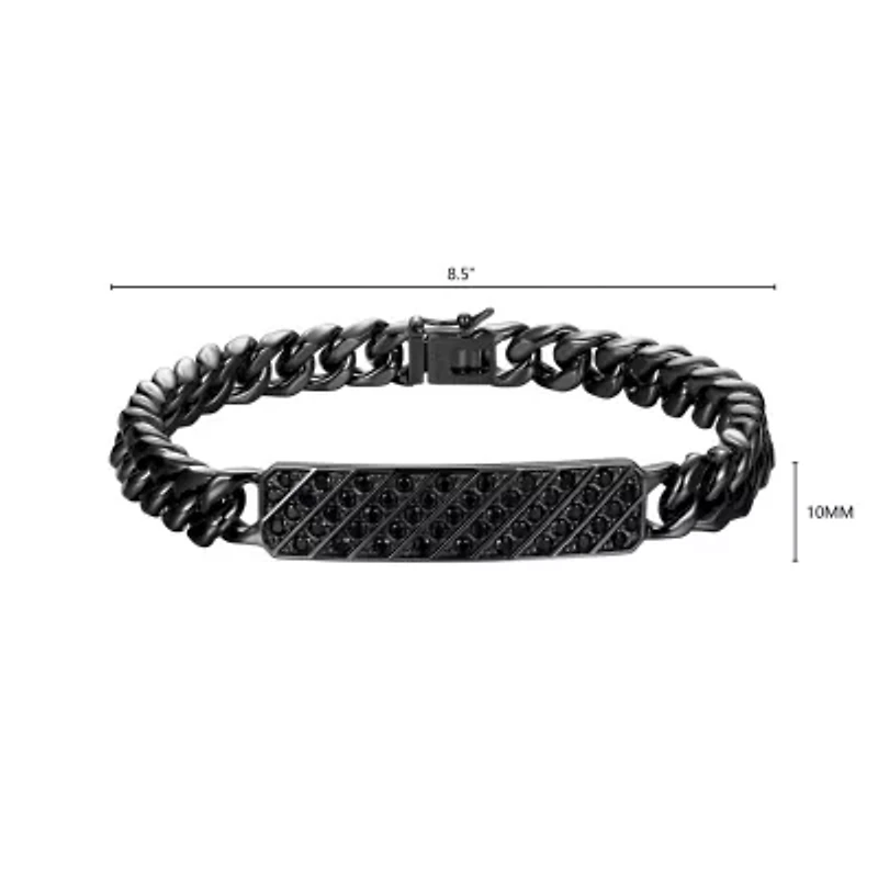 Gunmetal Plated Sterling Silver Men's Genuine Black Sapphire Chain Link Bracelet