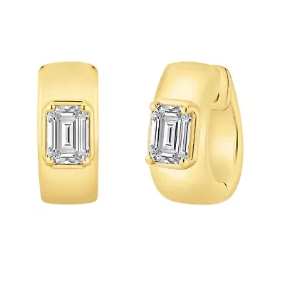 Lab Created 1 ct. t.w. Lab Grown Diamond Emerald Chubby Hoop Earrings in 14K gold