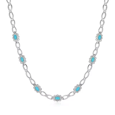 Genuine Turquoise and White Topaz Necklace in Rhodium Plated Sterling Silver