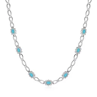 Genuine Turquoise and White Topaz Necklace in Rhodium Plated Sterling Silver