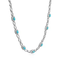 Genuine Turquoise and White Topaz Necklace in Rhodium Plated Sterling Silver