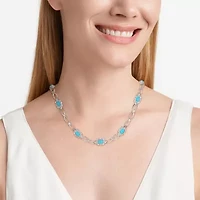 Genuine Turquoise and White Topaz Necklace in Rhodium Plated Sterling Silver