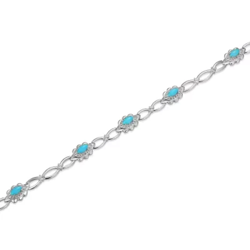 Genuine Turquoise and White Topaz Necklace in Rhodium Plated Sterling Silver