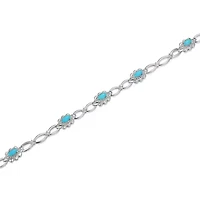 Genuine Turquoise and White Topaz Necklace in Rhodium Plated Sterling Silver