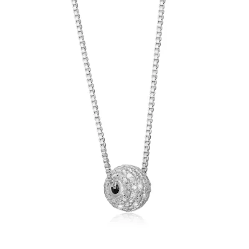 1/10 cttw Diamond Ball Necklace in Rhodium Plated Sterling Silver