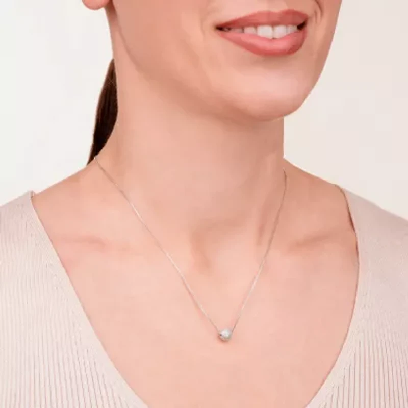 1/10 cttw Diamond Ball Necklace in Rhodium Plated Sterling Silver