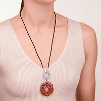 Carved Dyed Red Jade Medallion Pendant With Green Jade And Cubic Zirconia In Rhodium Plated Sterling Silver On 25" Black Silk Cord