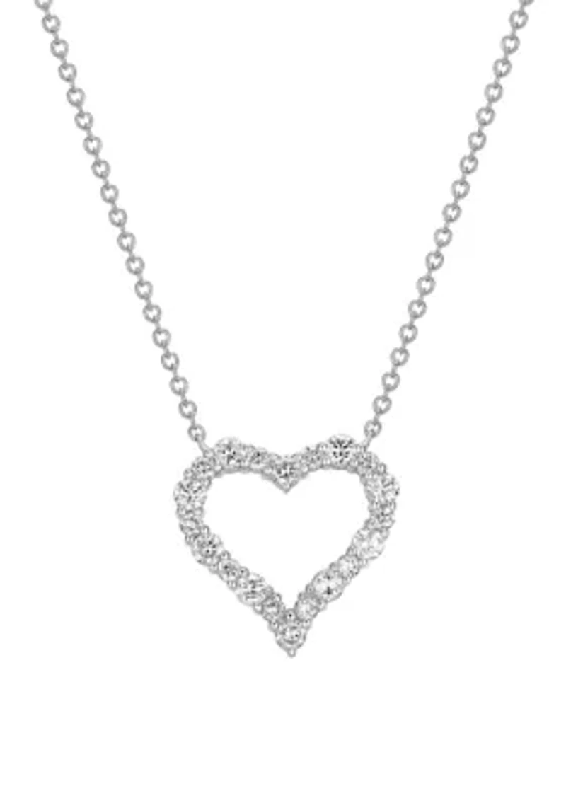 1/2 CT TW Lab Grown Diamond Rhodium Plated Sterling Silver Heart Necklace