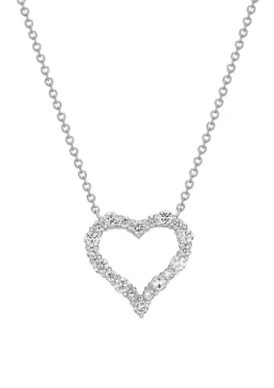 1/2 CT TW Lab Grown Diamond Rhodium Plated Sterling Silver Heart Necklace