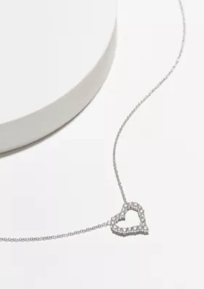 1/2 CT TW Lab Grown Diamond Rhodium Plated Sterling Silver Heart Necklace
