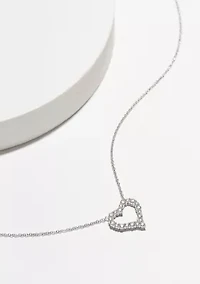 1/2 CT TW Lab Grown Diamond Rhodium Plated Sterling Silver Heart Necklace