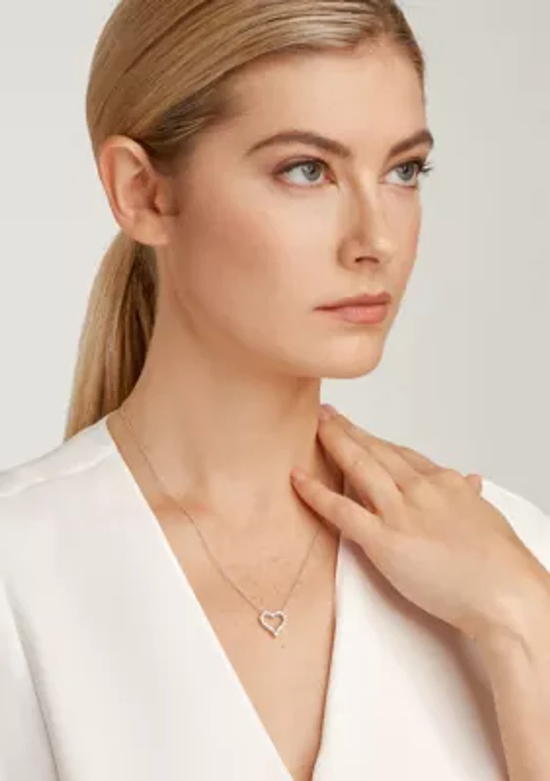 1/2 CT TW Lab Grown Diamond Rhodium Plated Sterling Silver Heart Necklace