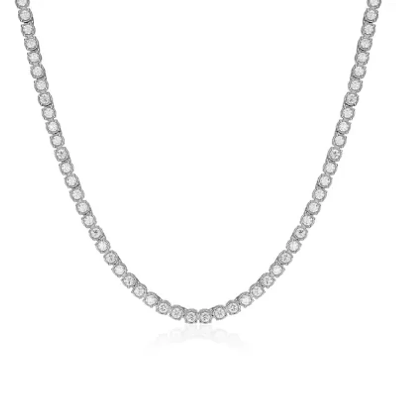 Lab Created Rhodium Plated Sterling Silver Women's Created Moissanite 2.25MM Tennis Necklace