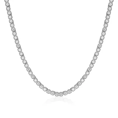 Lab Created Rhodium Plated Sterling Silver Women's Created Moissanite 2.25MM Tennis Necklace