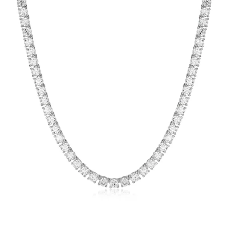 Lab Created Rhodium Plated Sterling Silver Women's Created Moissanite 4MM Tennis Necklace