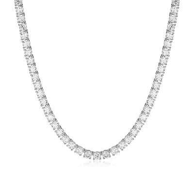 Lab Created Rhodium Plated Sterling Silver Women's Created Moissanite 4MM Tennis Necklace