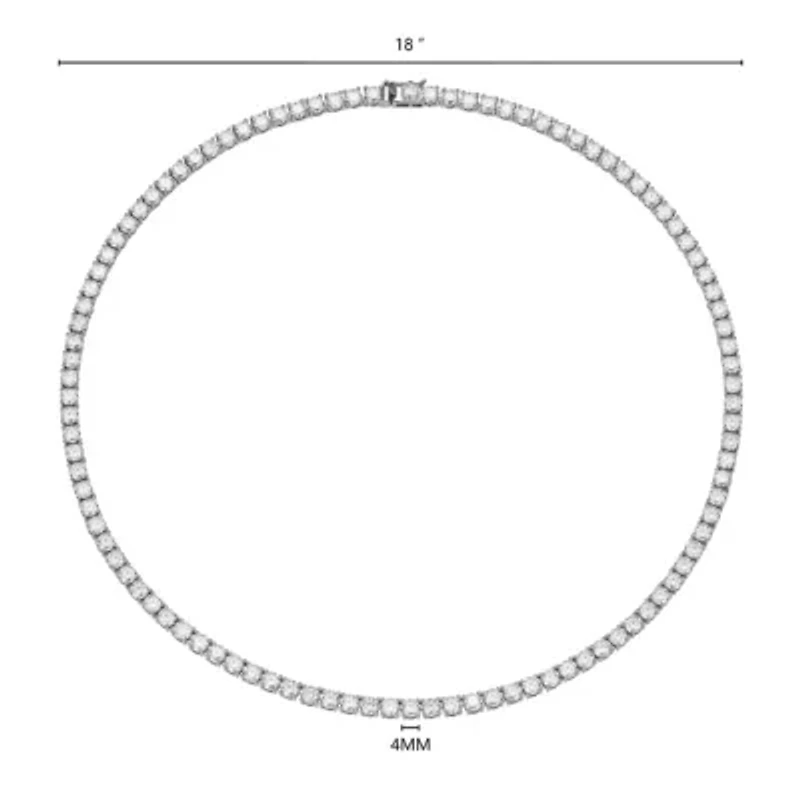 Lab Created Rhodium Plated Sterling Silver Women's Created Moissanite 4MM Tennis Necklace